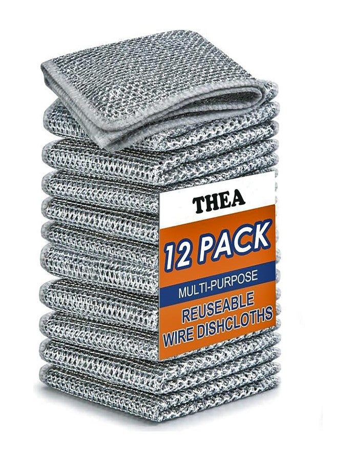 Thea 12 Pack Non-Scratch Double Layer Wire Dishcloth Multipurpose Two Layer Wire Dishwashing Rags for Wet and Dry, Easy Rinsing, Reusable, Wire Cleaning Cloth for Kitchen, Sinks (12 Cloth) - Image 1